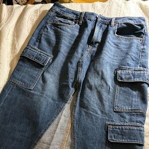 American Eagle jean midi skirt with slit.